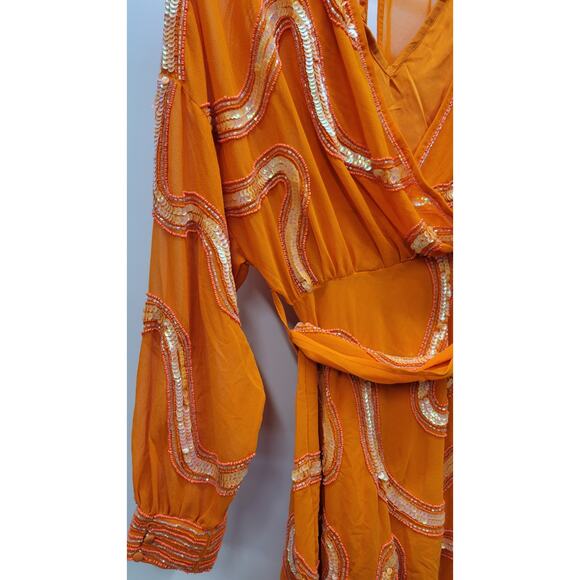 ASOS DESIGN Rouleaux Loop Tie Waist Mini Dress with Swirl Embellishment Size 0 - Picture 4 of 12